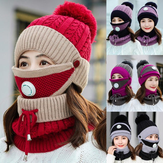 beanie wool cap with neck warmer and mask